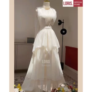 LORIS – Umy Dress High-Neck Silk Chiffon Dress – Vintage Princess Vibes