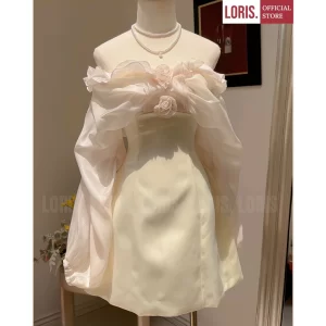 LORIS – Blenda Dress Off-Shoulder Organza Long-Sleeve Dress – Elegant & Ethereal for Special Occasions