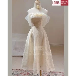 LORIS – Kyla Dress Off-Shoulder Floral Ruffle Lace Long Dress – Romantic & Gracefully Feminine
