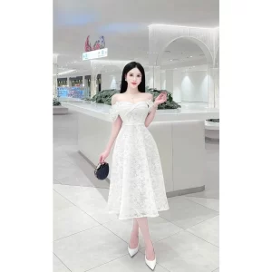 LORIS – Yumina Dress Off-Shoulder Floral Lace Long Dress – Romantic & Refined for Special Occasions