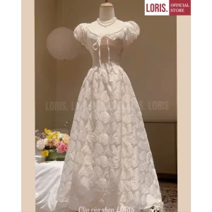 LORIS – Rose-Print Long Dress with Puff Sleeves Feminine, Flowing & Full of Floral Charm